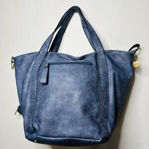 AMPERE Vegan Blue Leather The Amelie Tote Brass Hardware Coin Purse Shoulder Bag